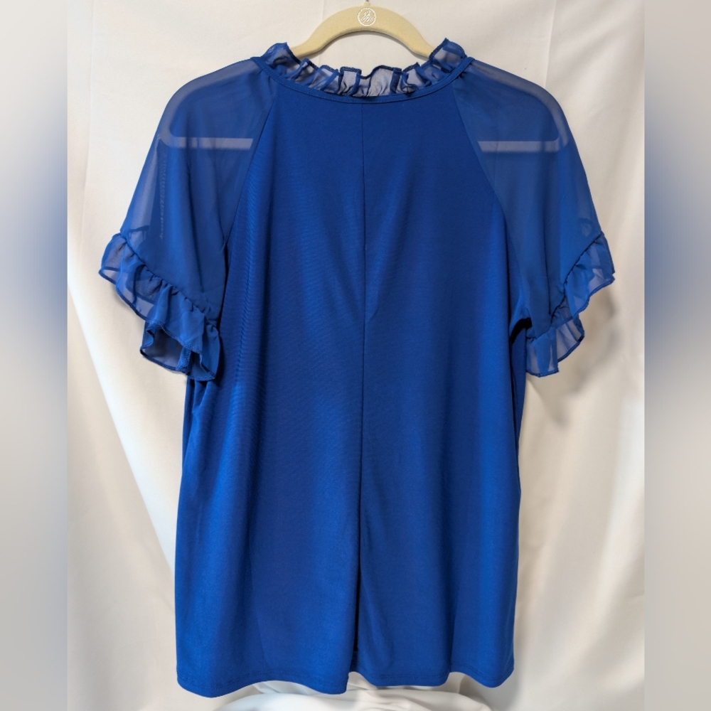 Sale Price Royal Blue Sheer Sleeve Pop Up Colar Women's blouse top. Zero 2 Eight - Picture 13 of 16